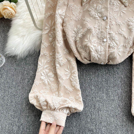 Sebia Embroidered Blouse - close-up of sleeve, beige - Miss Mosa By Akanksha