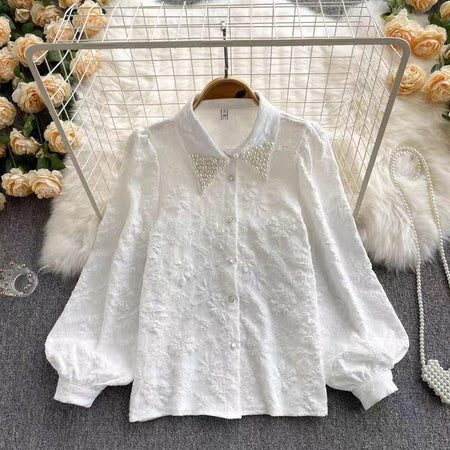 Sebia Embroidered Blouse - front shot on hanger, white - Miss Mosa By Akanksha