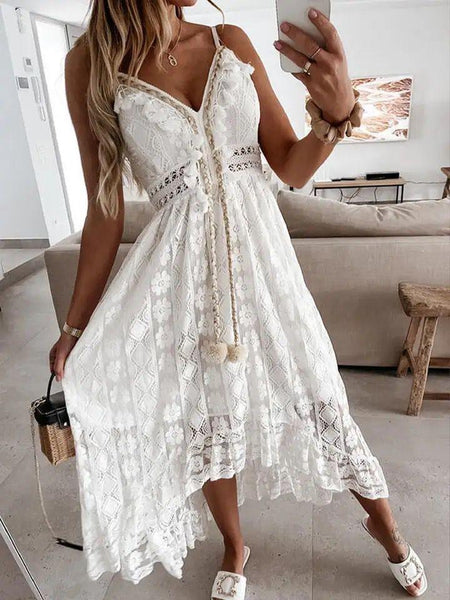 Semenna Lace Patchwork Dress InåÊWhite - front shot on model, white - Miss Mosa By Akanksha