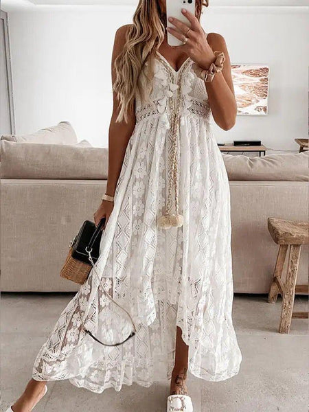 Semenna Lace Patchwork Dress InåÊWhite - front shot on model, white - Miss Mosa By Akanksha