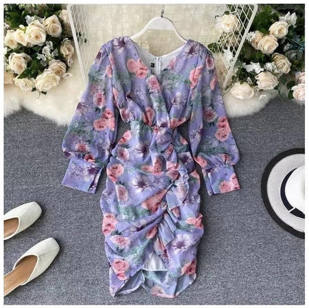 Semia Floral Dress In Lilac - styled flat-lay shot, lilac - Miss Mosa By Akanksha