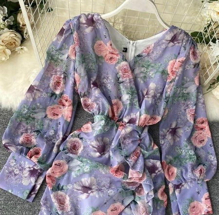 Semia Floral Dress In Lilac - close-up of bodice, lilac - Miss Mosa By Akanksha