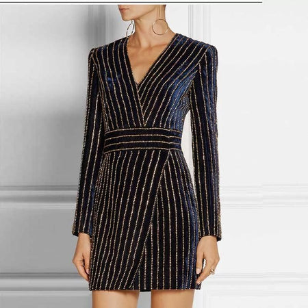 Sequined Celeb Dress In Black - front shot on model, navy - Miss Mosa By Akanksha