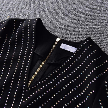 Sequined Celeb Dress In Black - close-up of neckline, black - Miss Mosa By Akanksha