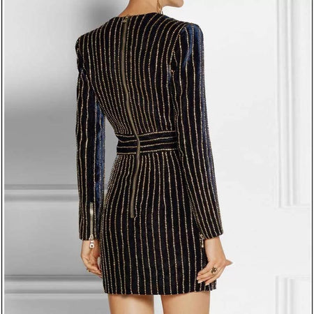 Sequined Celeb Dress In Black - back shot on model, navy - Miss Mosa By Akanksha