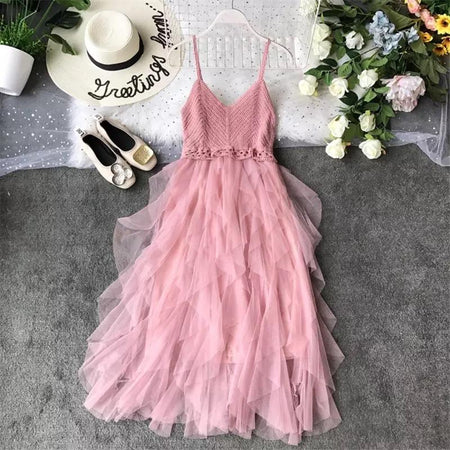 Serena Inox Midi Dress - styled flat-lay shot, pink - Miss Mosa By Akanksha