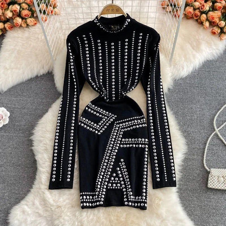 Sereya Riveted Luxe Dress In Black - styled flat-lay shot, black - Miss Mosa By Akanksha