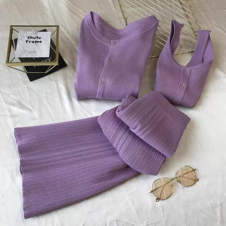 Silage 3 Piece Coord Set - styled flat-lay shot, purple - Miss Mosa By Akanksha