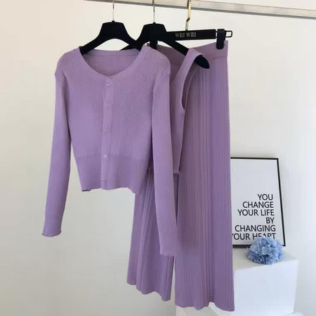 Silage 3 Piece Coord Set - styled flat-lay shot, purple - Miss Mosa By Akanksha