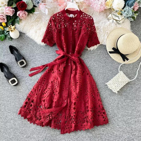 Silotha Vintage Luxury Dress - styled flat-lay shot, red - Miss Mosa By Akanksha