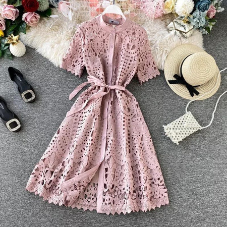 Silotha Vintage Luxury Dress - styled flat-lay shot, pink - Miss Mosa By Akanksha