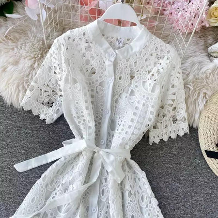 Silotha Vintage Luxury Dress - close-up of lace bodice, white - Miss Mosa By Akanksha