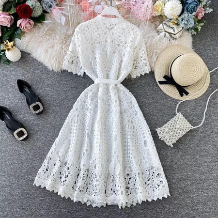 Silotha Vintage Luxury Dress - styled flat-lay shot, white - Miss Mosa By Akanksha