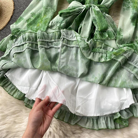 Silvia Tropical Dress - close-up of hemline, green - Miss Mosa By Akanksha