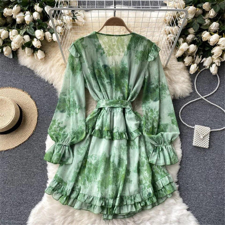 Silvia Tropical Dress - front shot on hanger, green - Miss Mosa By Akanksha