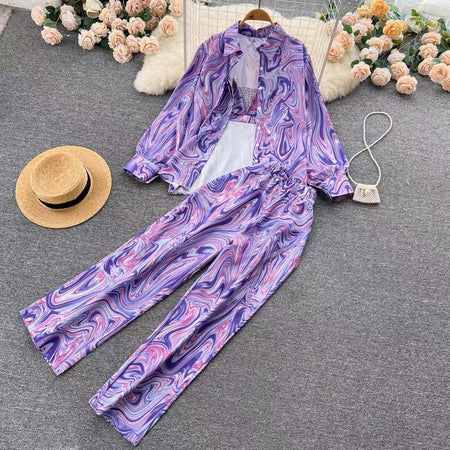 Simba Y2K 3 Pc Abstract Coord Set - styled flat-lay shot, purple - Miss Mosa By Akanksha