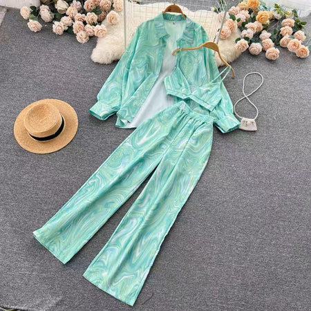 Simba Y2K 3 Pc Abstract Coord Set - styled flat-lay shot, green - Miss Mosa By Akanksha