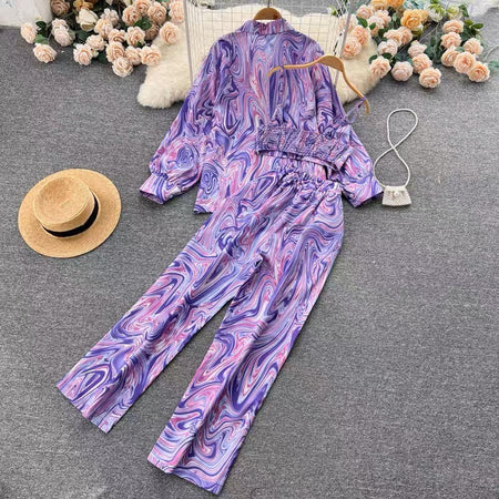 Simba Y2K 3 Pc Abstract Coord Set - styled flat-lay shot, purple - Miss Mosa By Akanksha