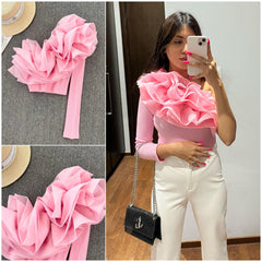 Skyla One Shoulder Top - front shot on model, pink - Miss Mosa By Akanksha