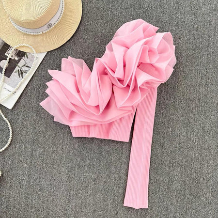 Skyla One Shoulder Top - styled flat-lay shot, pink - Miss Mosa By Akanksha