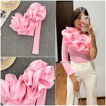 Skyla One Shoulder Top - front shot on model, pink - Miss Mosa By Akanksha