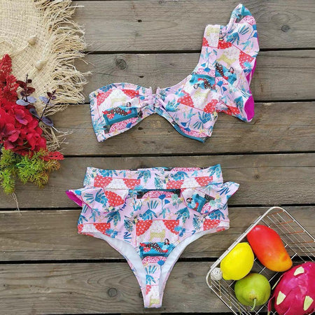 Soleil Swimsuit In Multicolour - styled flat-lay shot, multicolour - Miss Mosa By Akanksha