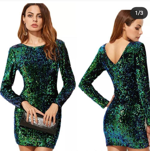 Statement Sequined Dress In Green