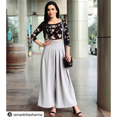 Statement Suspender Pants - Celebrity Favorite - full-length shot on model, grey - Miss Mosa By Akanksha