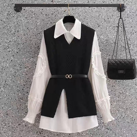 Stella Two Piece Knit Set - styled flat-lay shot, black - Miss Mosa By Akanksha