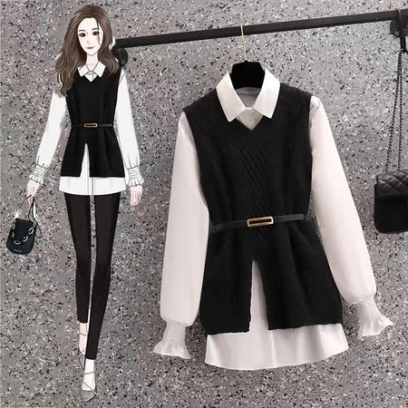 Stella Two Piece Knit Set - styled flat-lay shot, black - Miss Mosa By Akanksha