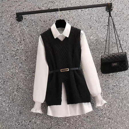 Stella Two Piece Knit Set - front shot on hanger, black - Miss Mosa By Akanksha