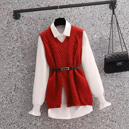 Stella Two Piece Knit Set - front shot on hanger, red - Miss Mosa By Akanksha