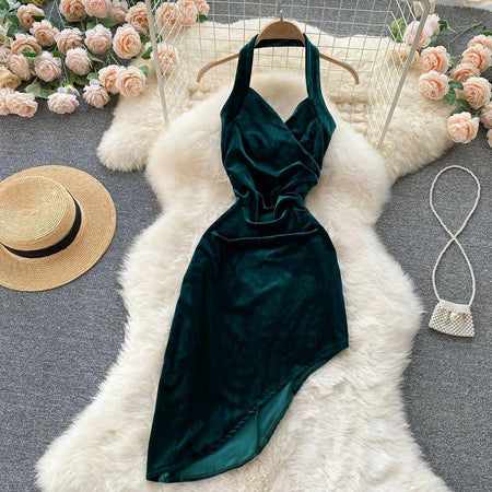 Stockholm Velvet Dress - styled flat-lay shot, green - Miss Mosa By Akanksha