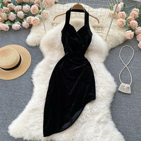 Stockholm Velvet Dress - styled flat-lay shot, black - Miss Mosa By Akanksha