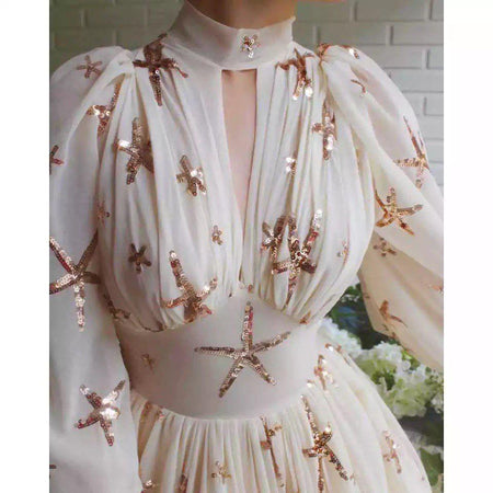 Suhela Maxi Dress In Offwhite - lifestyle shot on model, cream - Miss Mosa By Akanksha