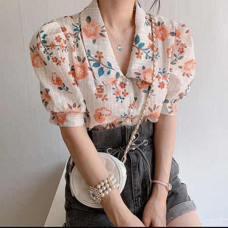 Susan Floral Blouse - front shot on model, multicolour - Miss Mosa By Akanksha