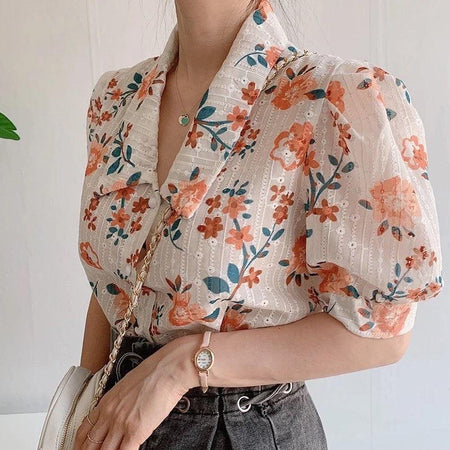 Susan Floral Blouse - front shot on model, multicolour - Miss Mosa By Akanksha