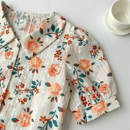 Susan Floral Blouse - close-up of collar, multicolour - Miss Mosa By Akanksha