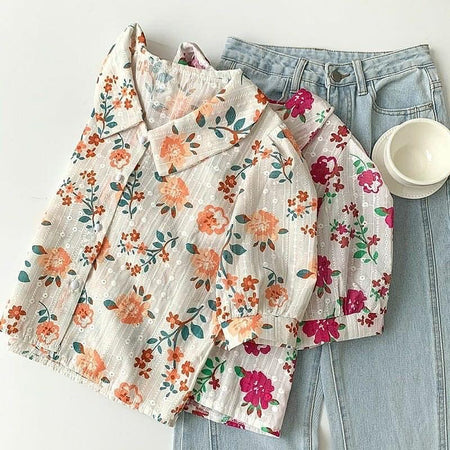 Susan Floral Blouse - styled flat-lay shot, multicolour - Miss Mosa By Akanksha