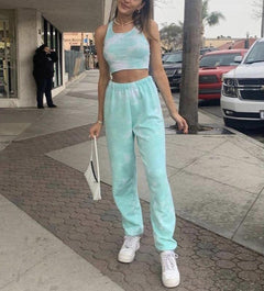 Susan Tie and Dye Tracksuit - full-length shot on model, mint - Miss Mosa By Akanksha