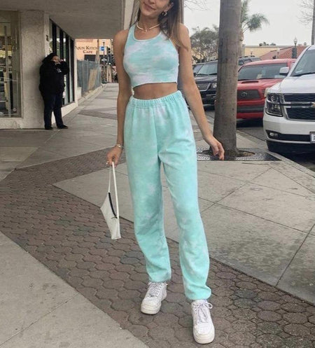 Susan Tie and Dye Tracksuit - full-length shot on model, mint - Miss Mosa By Akanksha