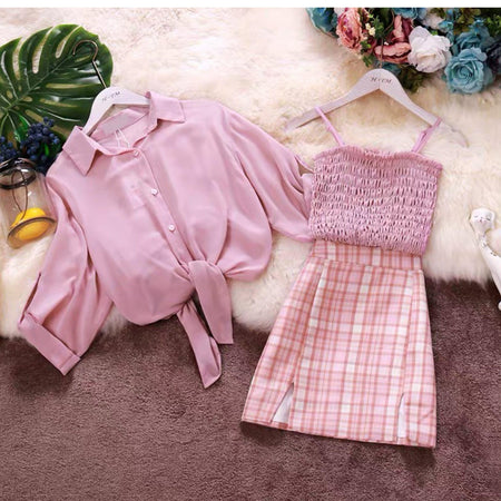 Taurel 3 Piece Set - styled flat-lay shot, pink - Miss Mosa By Akanksha
