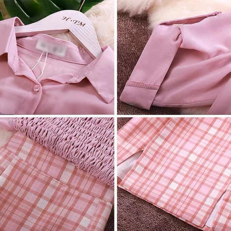 Taurel 3 Piece Set - close-up of collar and fabric detail, pink - Miss Mosa By Akanksha