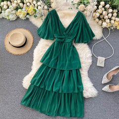 Taurel Flutter Sleeve Dress - front shot on hanger, green - Miss Mosa By Akanksha