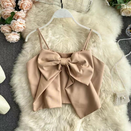 Taylor Bow Knotted Blouse - front shot on hanger, beige - Miss Mosa By Akanksha