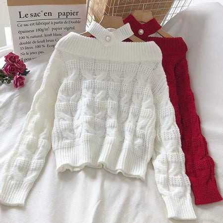 Tebby Choker Sweaters - styled flat-lay shot, white - Miss Mosa By Akanksha