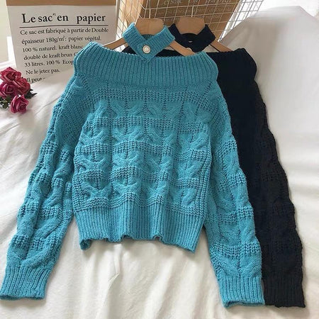 Tebby Choker Sweaters - styled flat-lay shot, blue - Miss Mosa By Akanksha