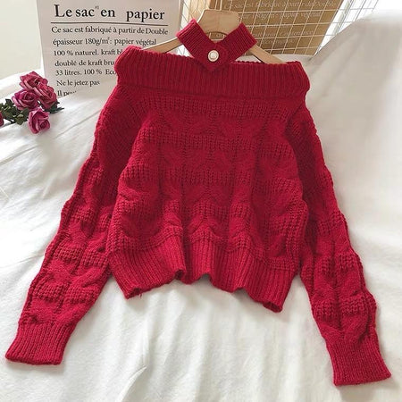 Tebby Choker Sweaters - flat-lay product shot, red - Miss Mosa By Akanksha