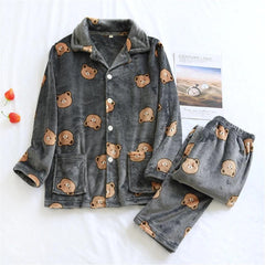 Teddy Fleece Nightsuits - flat-lay product shot, grey - Miss Mosa By Akanksha
