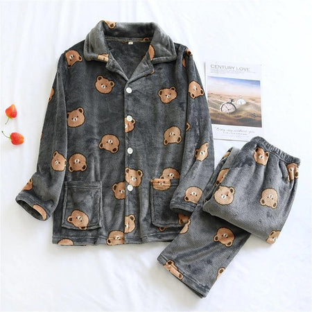 Teddy Fleece Nightsuits - flat-lay product shot, grey - Miss Mosa By Akanksha